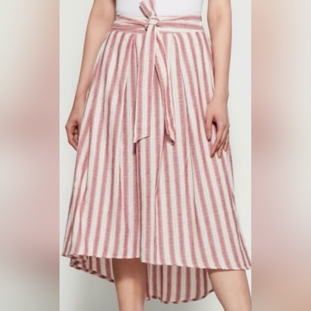 Max Studio Striped Linen High-Low Skirt